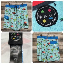 Maui  Sons Boardshorts Men  s L Blue Inseam 9 Retro Print