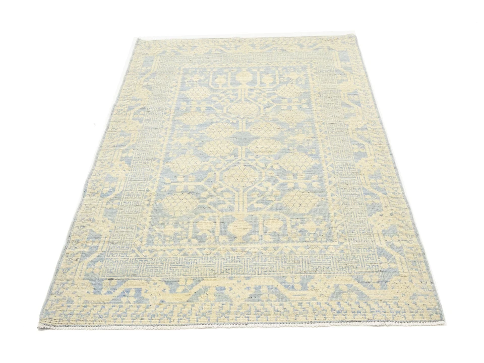 Handmade Khotan Rug Floral Classic Oushak Oriental Carpet Entryway Decor 4X6 ft - Image 2 of 4