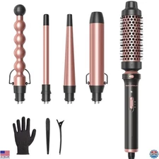 5-in-1 Curling Wand Set with 4 Interchangeable Ceramic Barrels & Thermal Brush