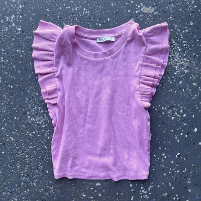 Zara Women s Bubblegum Pink Ribbed Ruffle Sleeveless Blouse Size Small