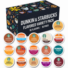 Starbucks  Dunkin  Flavored Coffee Pods Variety Pack   16 Flavors, 16 K-Cup Pod