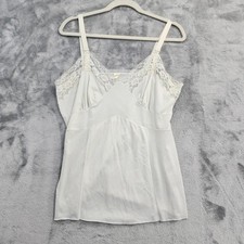 Vintage Camisole Womens L/38 White Lace Trim Adjustable Straps Nylon Lingerie