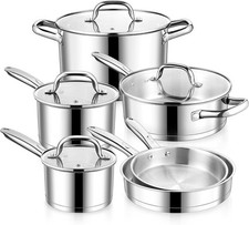 Stainless Steel Cookware Set, 10-Piece Induction Pots and Pans Set | Non-toxic K