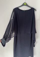 Evening Dark Blue Dress With Sequinned Sleeves