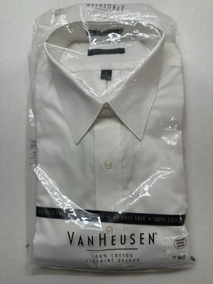 Van Heusen Pinpoint Oxford Wrinkle Free Cotton Dress Shirt White 17 36/37