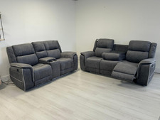 Hannah 3+2 Electric Recliner Sofa Set in Grey Micro Fabric