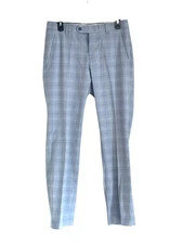 Alfani Mens Slim fit Dress Pants 30 / 30 Light Blue Plaid Stretch