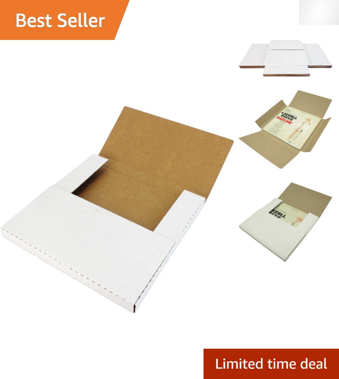 10  White Vinyl Record Shipping Mailer Boxes - Adjustable for 1-3 LPs