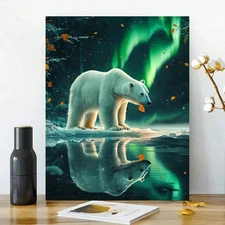 Polar Bear on Ice Framed Canvas Stretched Ready to Hang 50x40 Home decor Gift