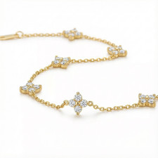 Ladies 14K Gold Round Cut Clover Diamond Bracelet On Silver