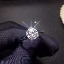 1 CARAT CT ROUND CUT MOISSANITE  SOLITAIRE ENGAGEMENT RING WHITE GOLD OVER