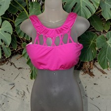Venus Swimwear Hot Pink Caged Strappy Bikini Top Size Large Padded Sport