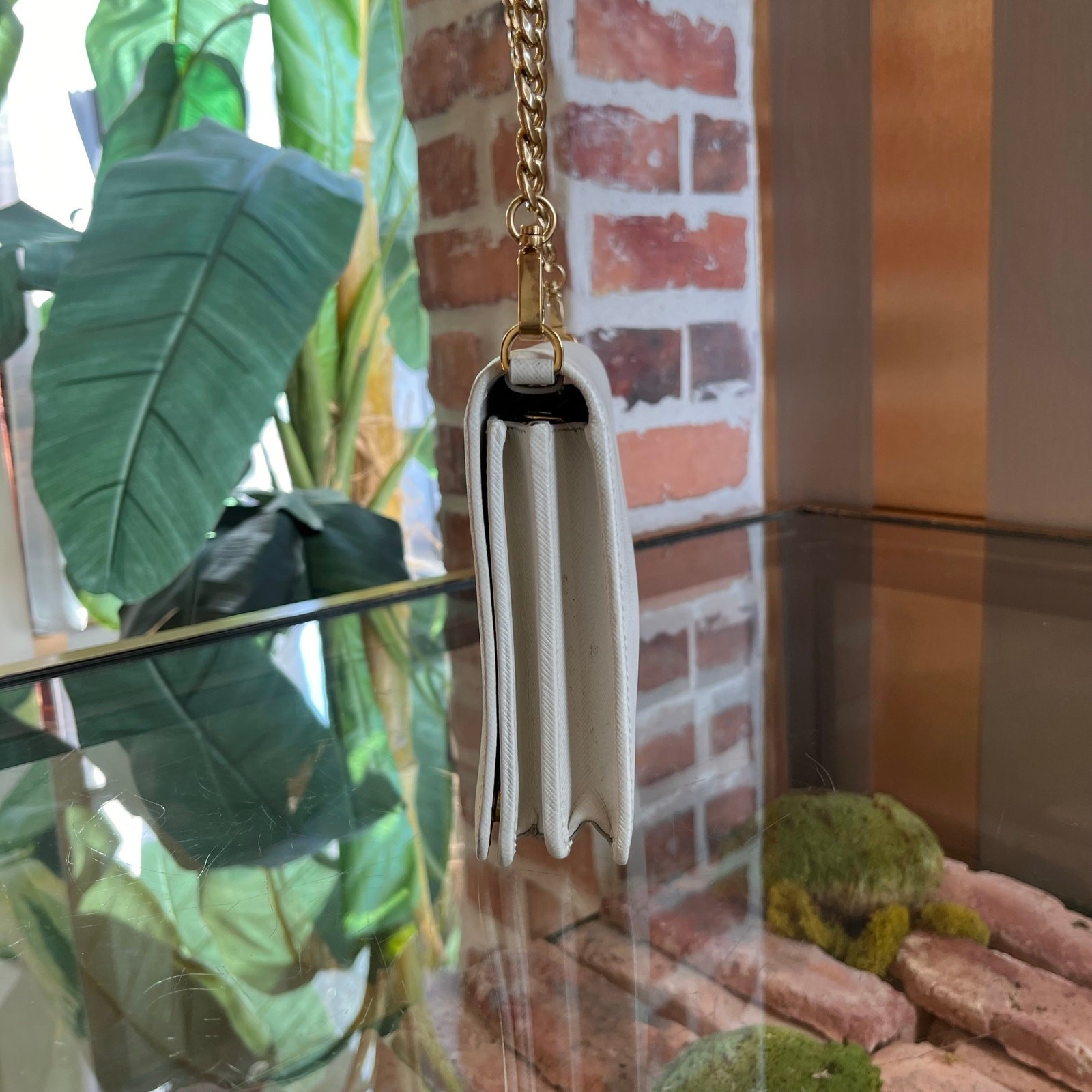 PRADA Talco White Saffiano Lux Leather Crossbody Bag thumbnail 3