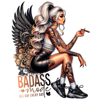 Bügelbild - Plott - Badass Mode - 14cm x 17,3cm - DTF Transfer - DIY - Hoodie