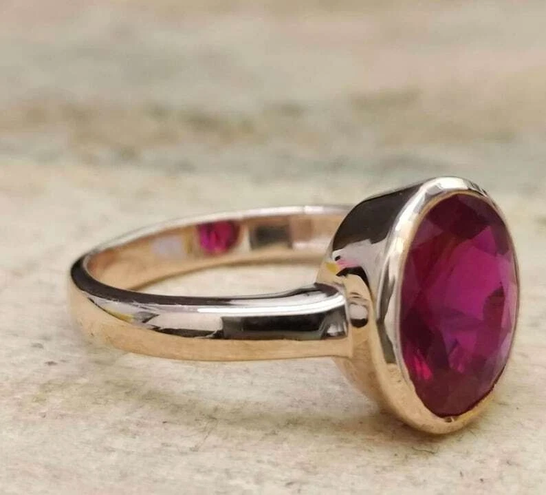 Кольцо ручной работы из чистого серебра с натуральным рубином 5,52 карата розовое золото Z927 - Изображение 2 из 4