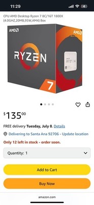 AMD Ryzen 7 1800X 8-Core 4.0GHz Socket AM4 Desktop CPU 4MB/16MB Cache