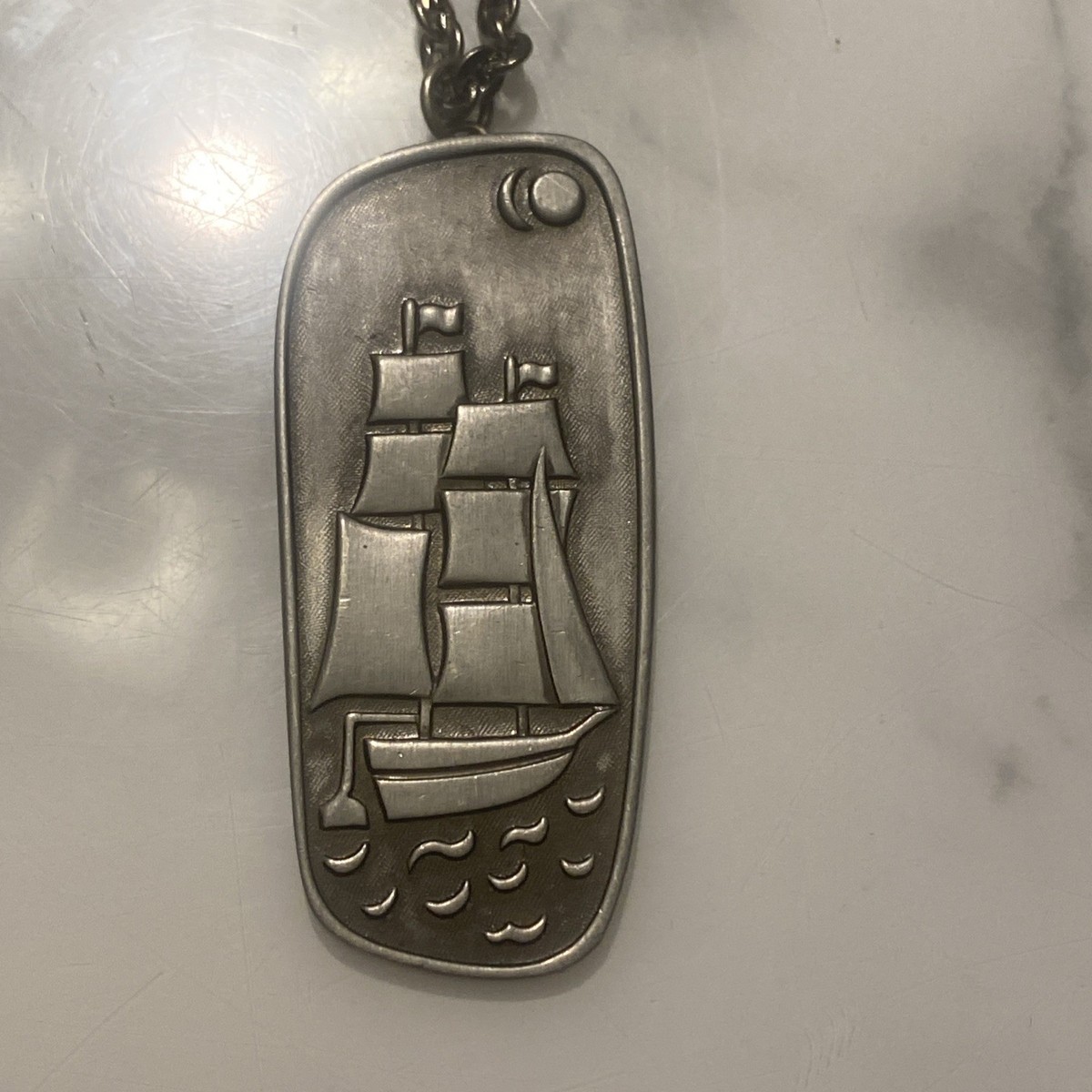 Jorgen Jensen Denmark Pewter Sail Boat Ship Sun Moon Necklace 187