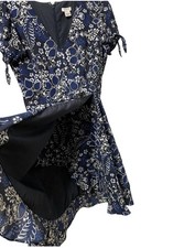 J.Crew Navy Floral Faux Wrap Mini Dress size 2 Tie Sleeve V-Neck