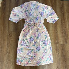 VTG Victorias Secret Gold Label Floral Satin Robe Lace Light Pink Romantic sz M