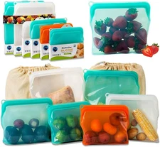 Reusable silicone food storage bags 6 pack freezer storage with cotton mesh