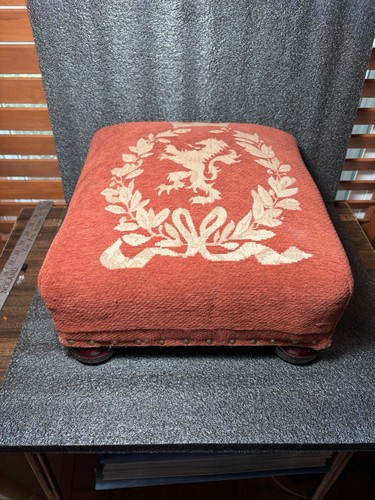 Vintage Tapestry Footstool Crown And Lion 12x12