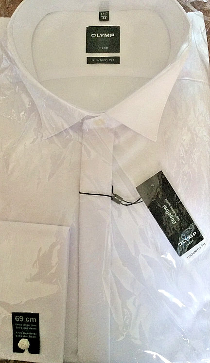 Olymp Luxor Tuxedo Shirt Mens Extra Long Sleeve White Cotton Shirt  17.5""