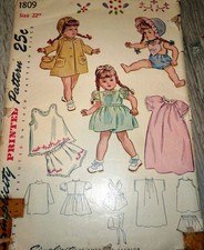  GREAT VTG 1940s 22" DOLL CLOTHING SEWING PATTERN