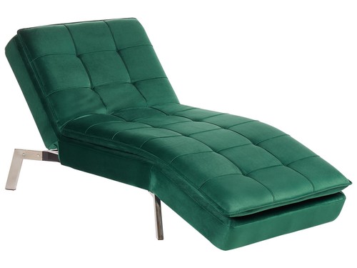 Chaise Longue Velluto Imbottito Verde Schienale e Poggiapiedi Regolabili Loiret