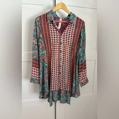 Anthropologie Cyrena Mixed Media Floral Button Down Tunic NWOT Size M