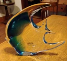 Beautiful Murano Large Blown Fish, Dark Blue, Turquoise W/Label