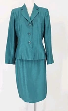 Le Suit Skirt Suit Women's Size 8 Green Teal Satin Look Pencil Skirt Lined