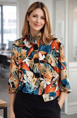 Modern Multicolor Tropical Elevated Jacket Top M / 4 Office Statement Blouse Y2K