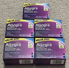 Allegra Allergy 24hr 60 gelcaps, 5 pack, exp 08/2026