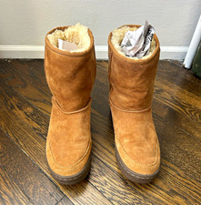UGG Unisex Brown Suede Sheepskin Lined Pull-On Mid-Calf Snow Boots US 6