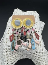 Lunch At The Ritz STYLE Dangle Earrings Enamel Beautician Salon Makeup VTG *READ