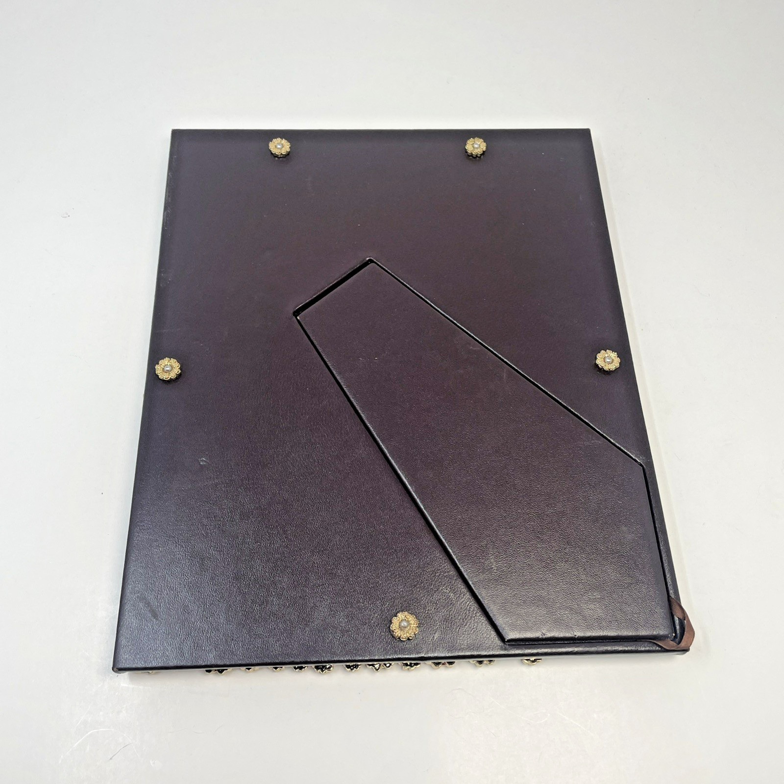 L'OBJET Gold Tone Floral Motif Frame with Faux Pearls and Beveled Glass Rare