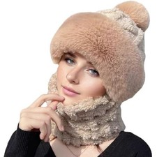 3 in 1 Beanie Hat with Scarf and Mask Winter Thermal Balaclava Neck Warmer Women