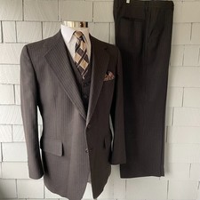 70s Vintage Brooks Clothiers Brown Wool Pinstripe Mens 3pc Swanky Suit Chest 44