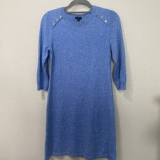 Talbots Petites Blue Classic Sweater Dress Medium P Mid sleeve Cotton Blend