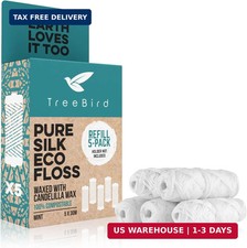 TreeBird Pure Silk Eco Floss Refills  Pack of 5 x 33yd Silk Dental Floss Spools