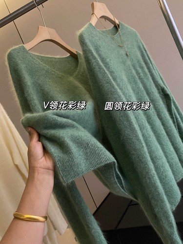 95% Wool Cashmere, Crew Neck V-neck, Knitted Cardigan Sweater Pullover Sweater - Picture 47 of 48