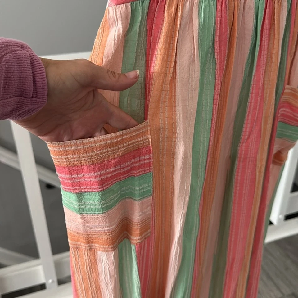 Maxi Vestido Bonnie Jean Niñas Rayas Talla 12 Coral Pastel Foto 2 de 4