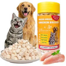 Freeze-Dried Chicken Breast Treats for Dogs  Cats 3.52 oz Premium Single-In...
