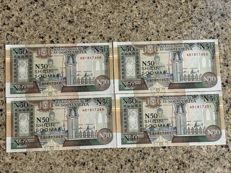 Lot of (4) CONSECUTIVE UNCIRCULATED 1991 Somalia 50 Shillings