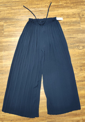 Italy Moda Made in Italy Navy Wide Leg Pleated Stretchy Elastic Pants Palazzo OS