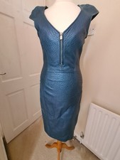 Gianni Versace Designer 100% Blue Real Leather Midi Dress Size 8 Wedding/formal 