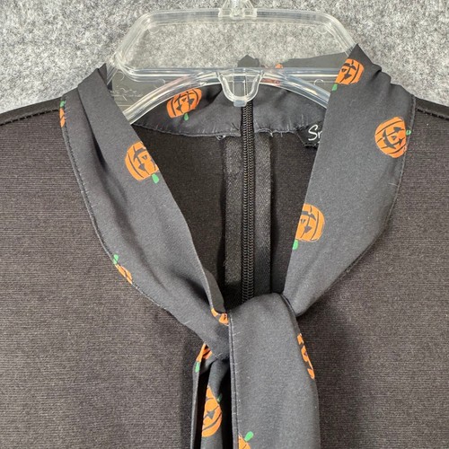 Unique Smak Parlour Dress Womens Large Black Pumpkin Tie Neck Pilgrim Halloween - Picture 12 of 13