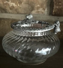 Vintage 1989 Rawcliffe Pewter Rabbits/Bunnies Potpourri Lid • Unique Glass Bowl