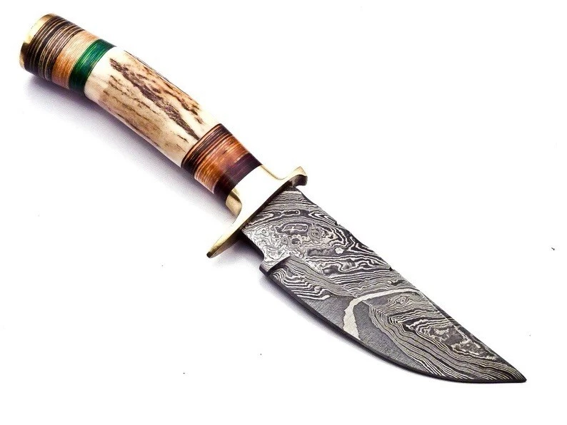 Best Vintage Design Damascus Fix Blade Skinning Knife Stag Antler Handle - Image 3 of 3