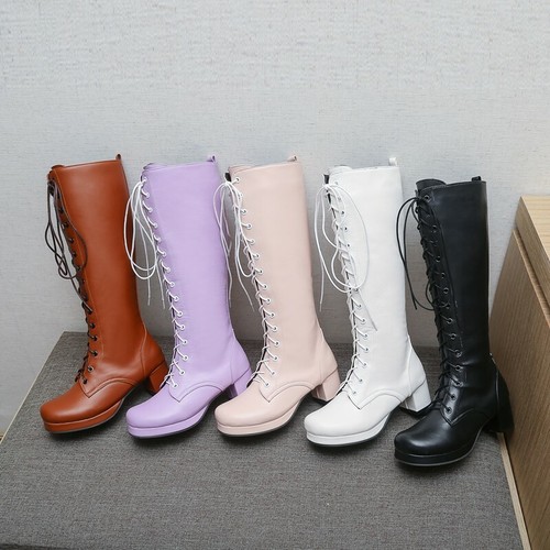 Nuevas Mujeres Lolita Cosplay GoGo Caballero Media pantorrilla Botas Punta Redonda Tacón de Bloque Zapatos D - Imagen 3 de 17